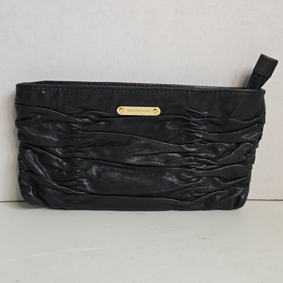 MICHAEL KORS BLACK LEATHER WEBSTER WRISTLET BAG - No Strap - Picture 1 of 14